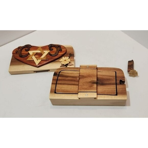 Carver Dan's Handcrafted Wooden Puzzle Box/Trinket Box Star Of David & Florals - Picture 12 of 16